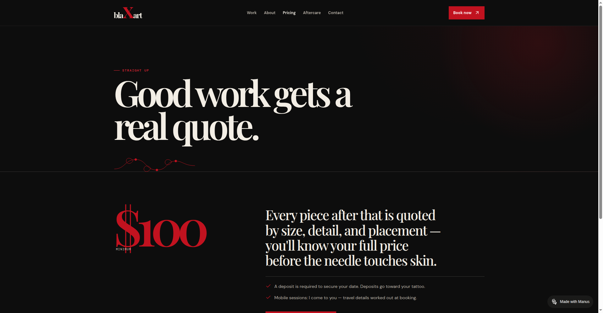 blaXart pricing page screenshot