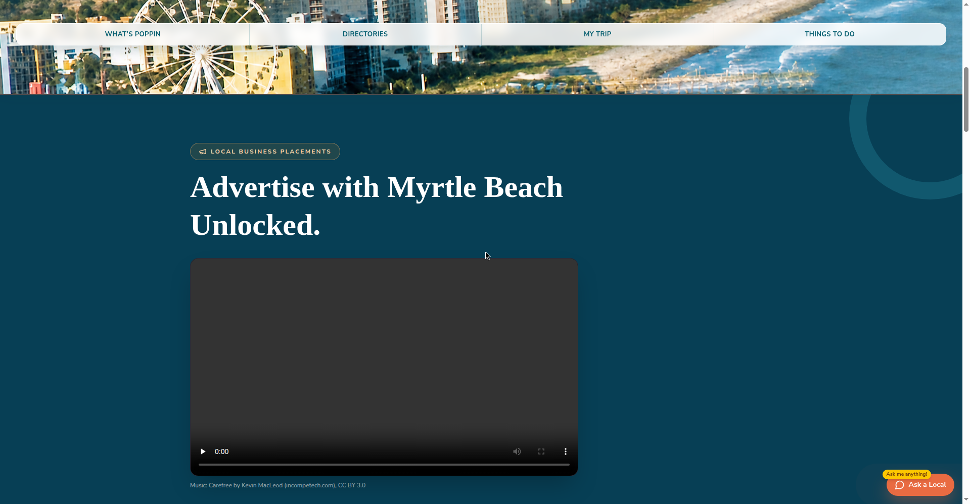Myrtle Beach Unlocked advertise page hero screenshot